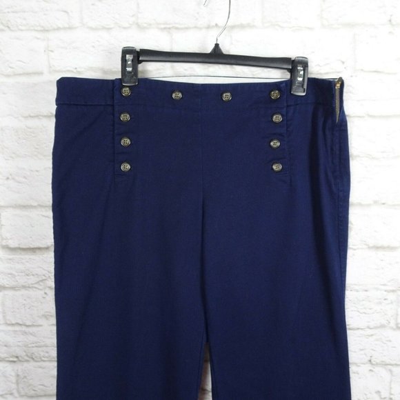 J. Crew Women's Sailor Pants Twill Button Wide Leg Navy Blue Modern Plus Size 14 - Picture 3 of 12